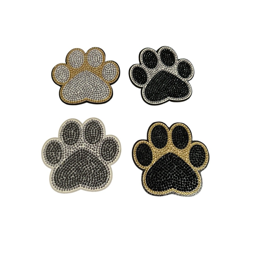 NEW wood paw print coasters set of‎ 4 rhinestone bling diamond art handmade